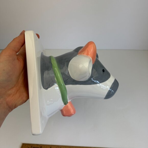 Vtg Himark Ceramic Cow Bull Farm Wall Mount Towel Holder Peaches n Cream w Box - Picture 13 of 15